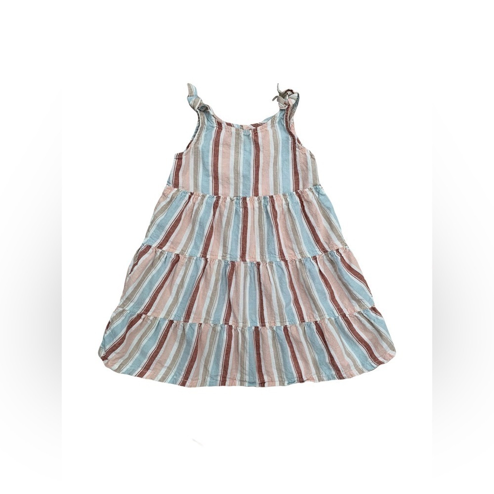 Little Co. Size 5T Linen Blend Neutral Striped Tank Dress